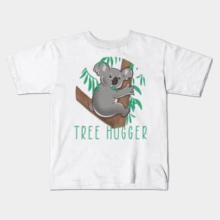 Cute koala nomming on leaves illustration Tree Hugger Kids T-Shirt